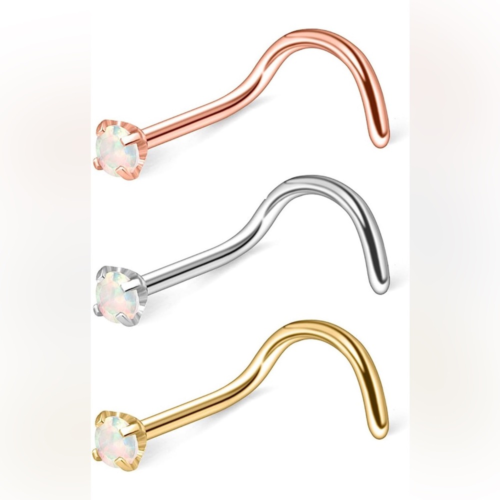 Ruifan 20g Surgical Steel 2mm Opal Nose Rings - 3 Colors